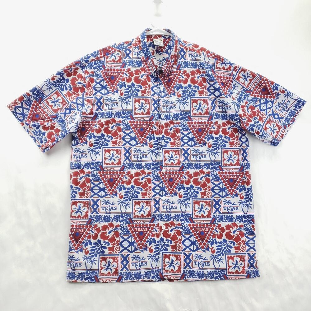 Wet Dog Shirt Mens XL Red Blue White Tejas Floral Short Sleeve Classic Button-Up